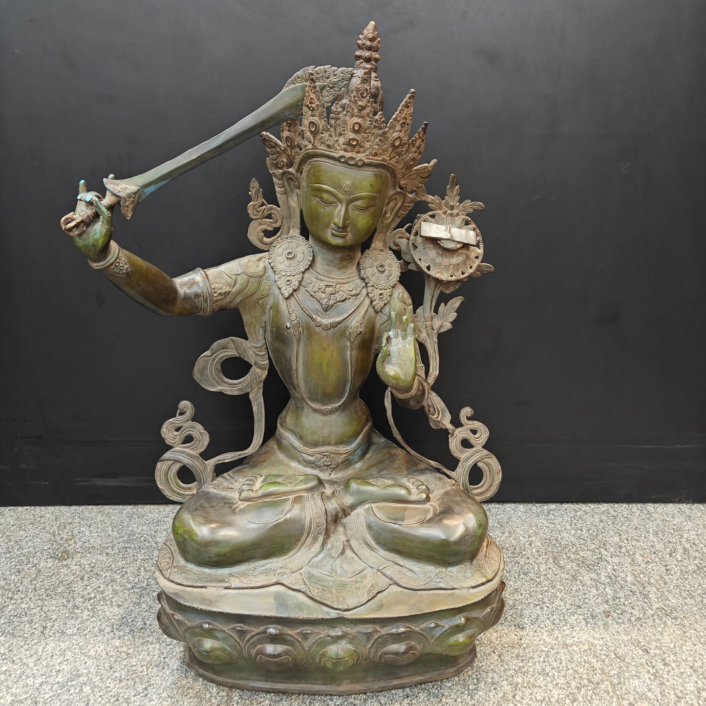 Brass Large Buddhism Goddess Manjushri Statue Tibetan Buddhist Deity 3 Feet