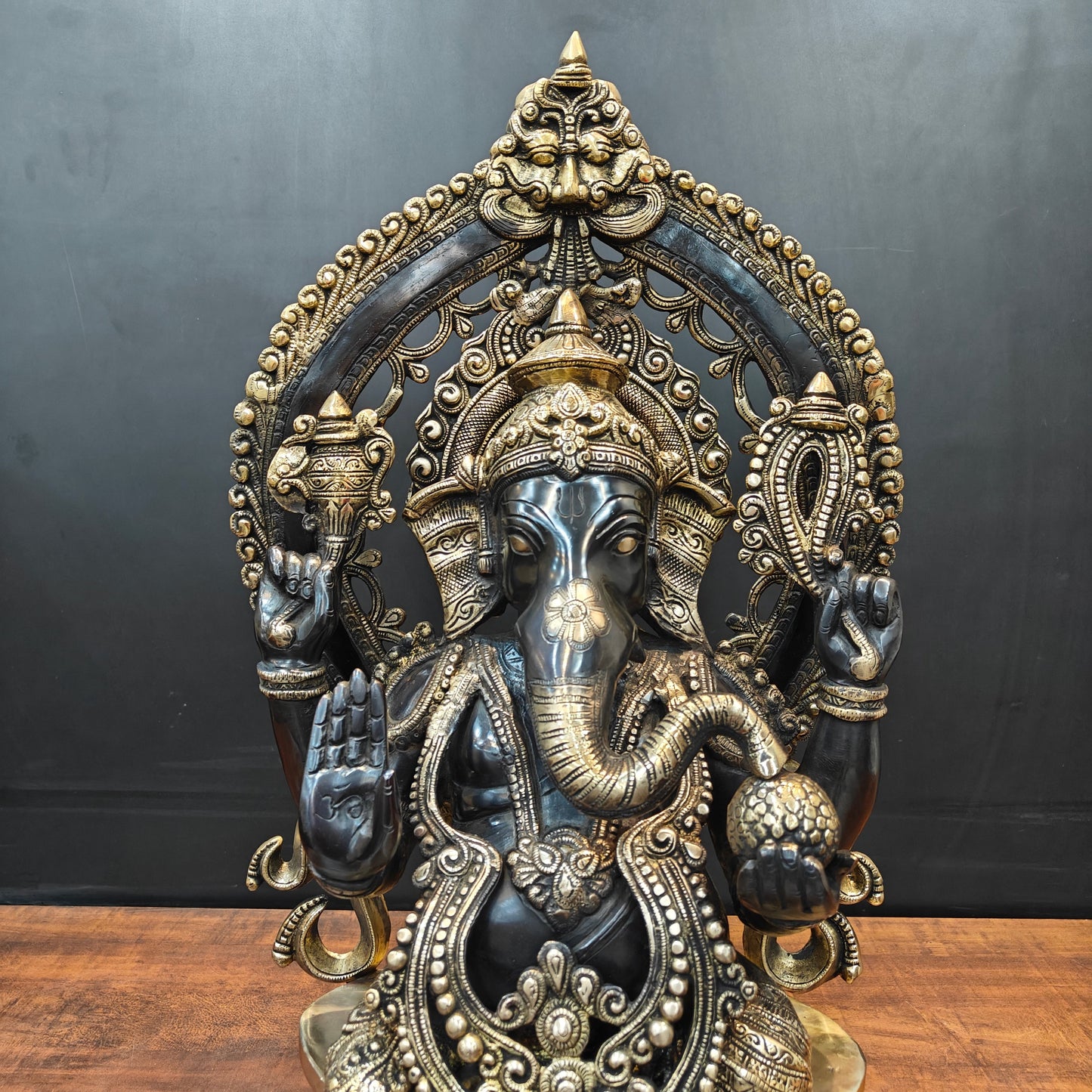 Brass Ganesha Statue Black Patina Finish 26 Inches