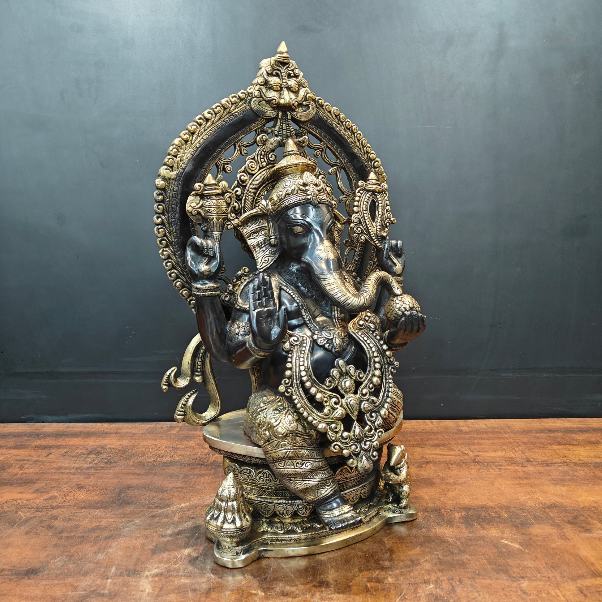 Brass Ganesha Statue Black Patina Finish 26 Inches - Image 3