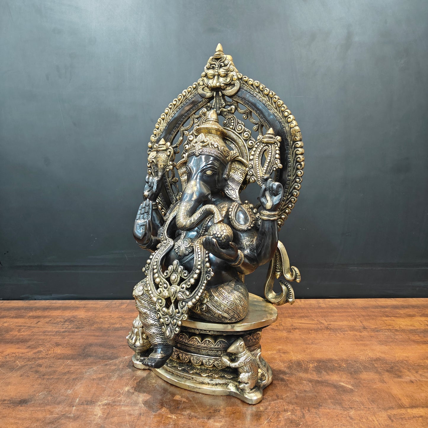 Brass Ganesha Statue Black Patina Finish 26 Inches