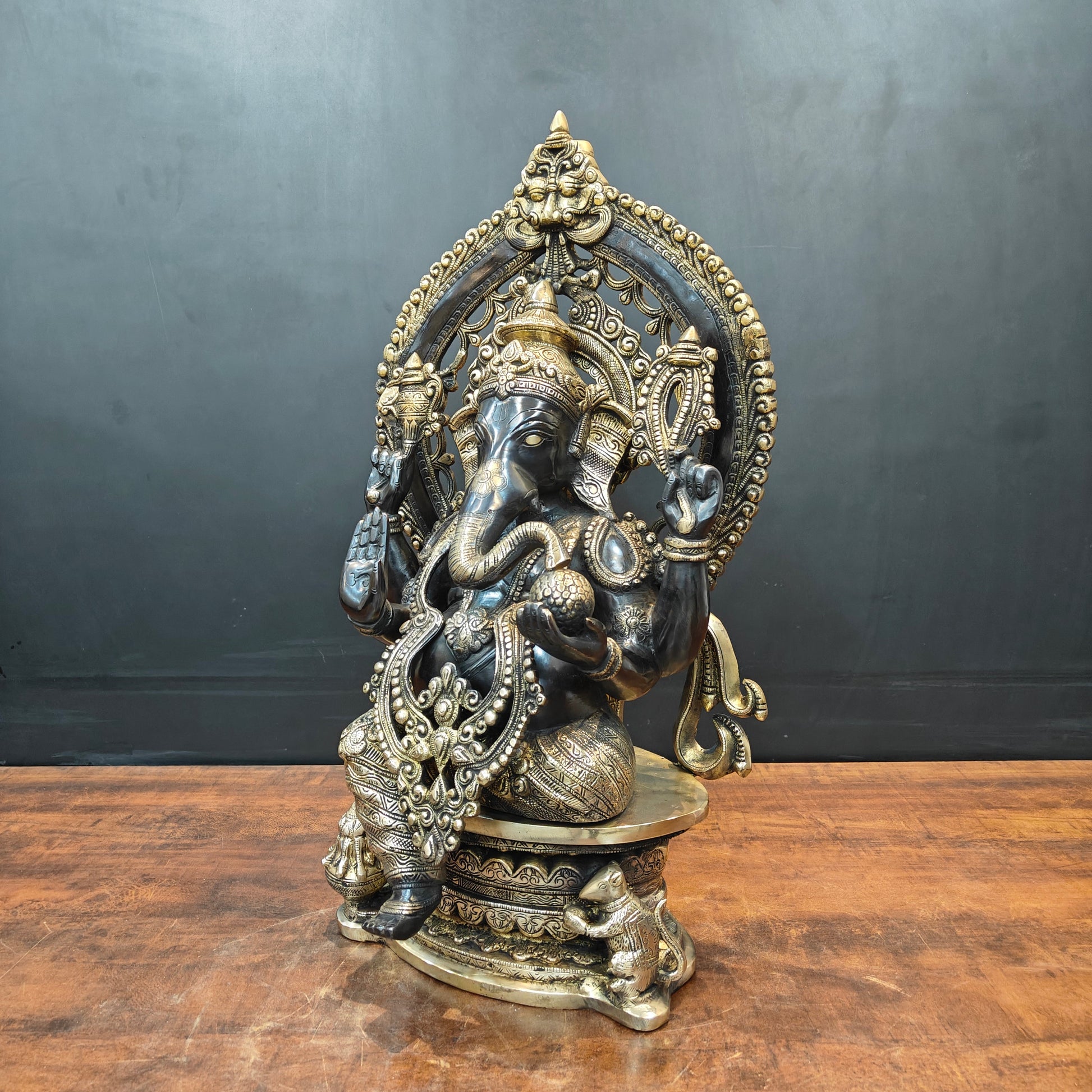Brass Ganesha Statue Black Patina Finish 26 Inches - Image 4