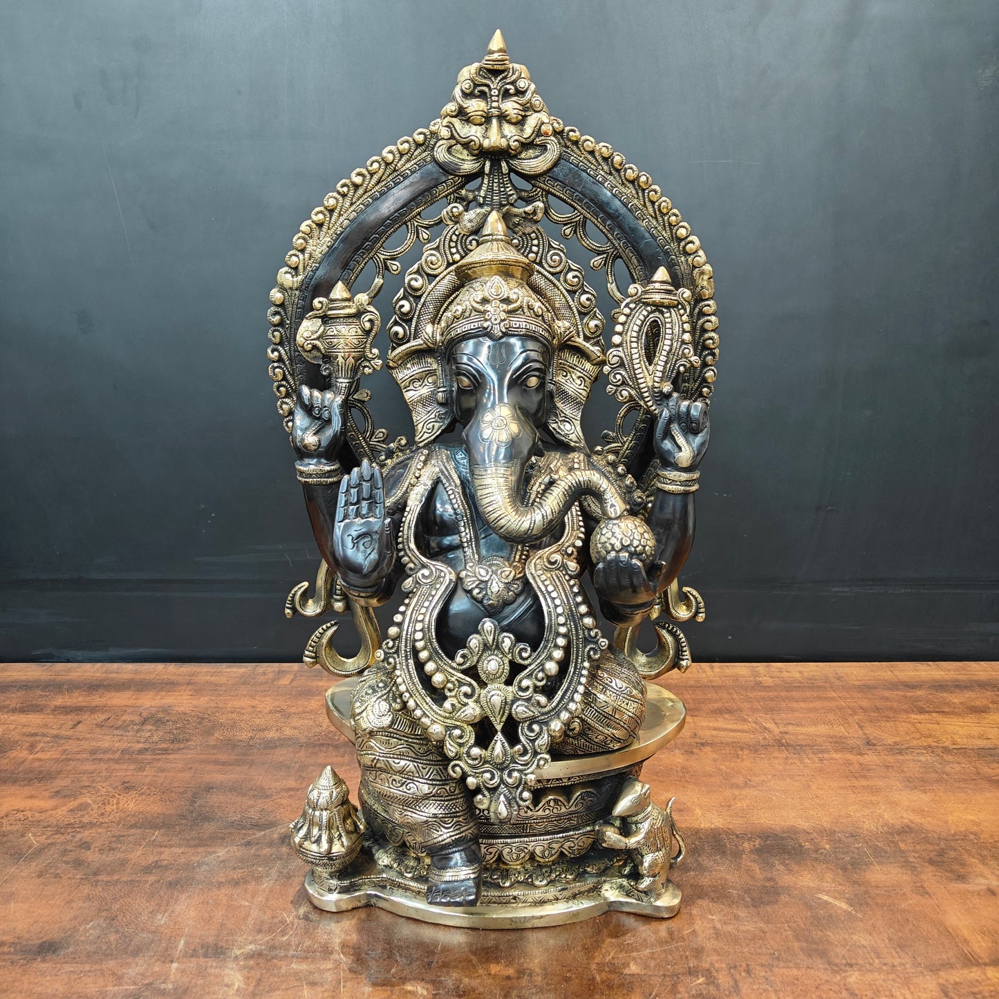 Brass Ganesha Statue Black Patina Finish 26 Inches