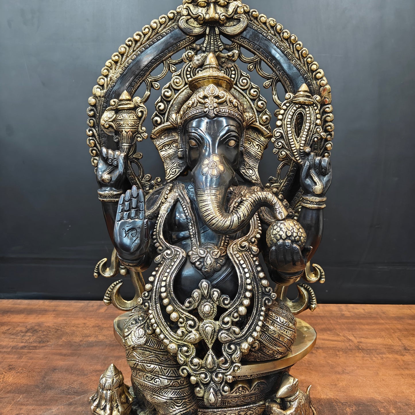 Brass Ganesha Statue Black Patina Finish 26 Inches