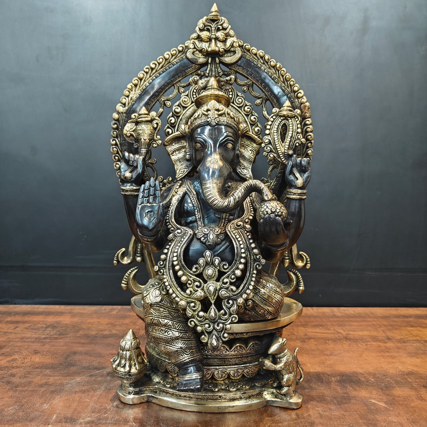 Brass Ganesha Statue Black Patina Finish 26 Inches