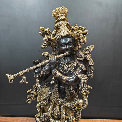 Brass Krishna Idol Religious Black Patina Finish For Home Decor 29 Inch by vendor-unknown - Hindu Gods (View 2)