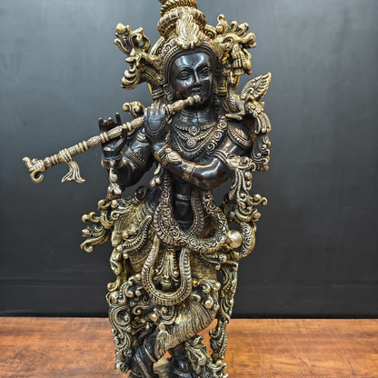 Brass Krishna Idol Religious Black Patina Finish For Home Decor 29 Inch by vendor-unknown - Hindu Gods (View 6)