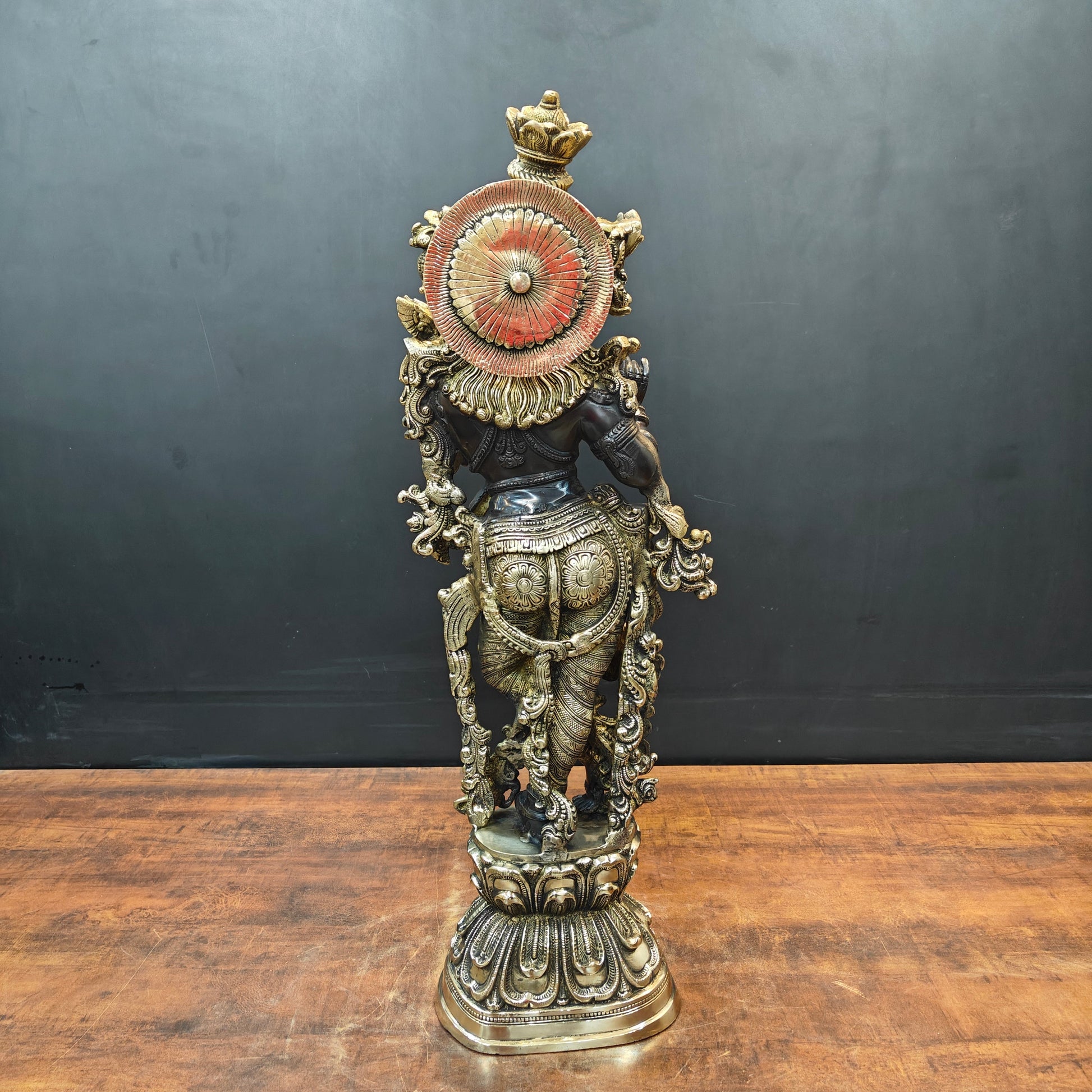 Brass Krishna Idol Religious Black Patina Finish For Home Decor 29 Inch - Image 7