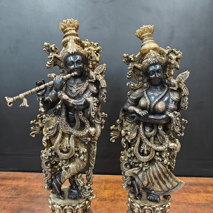 Brass Radha Krishna Idol Religious Black Patina Finish For Home Decor 29 Inch by vendor-unknown - Hindu Gods (View 2)