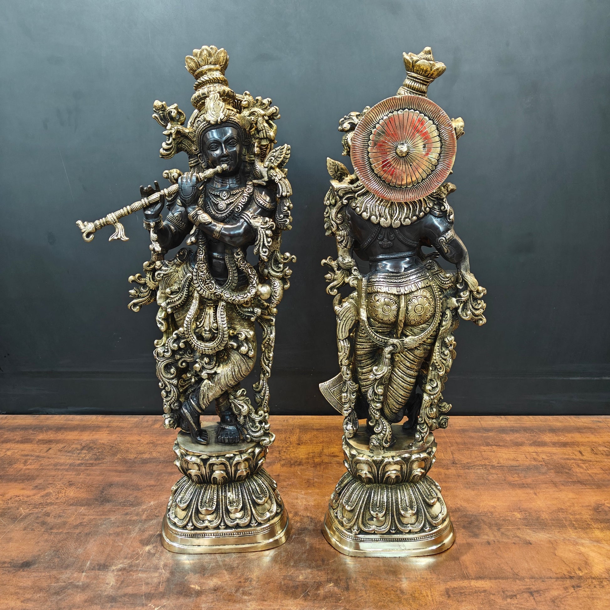 Brass Radha Krishna Idol Religious Black Patina Finish For Home Decor 29 Inch - Image 6