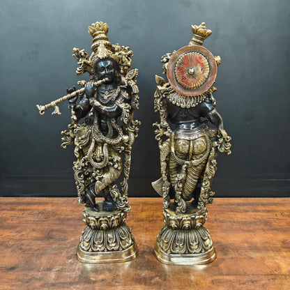 Brass Radha Krishna Idol Religious Black Patina Finish For Home Decor 29 Inch by vendor-unknown - Hindu Gods (View 6)