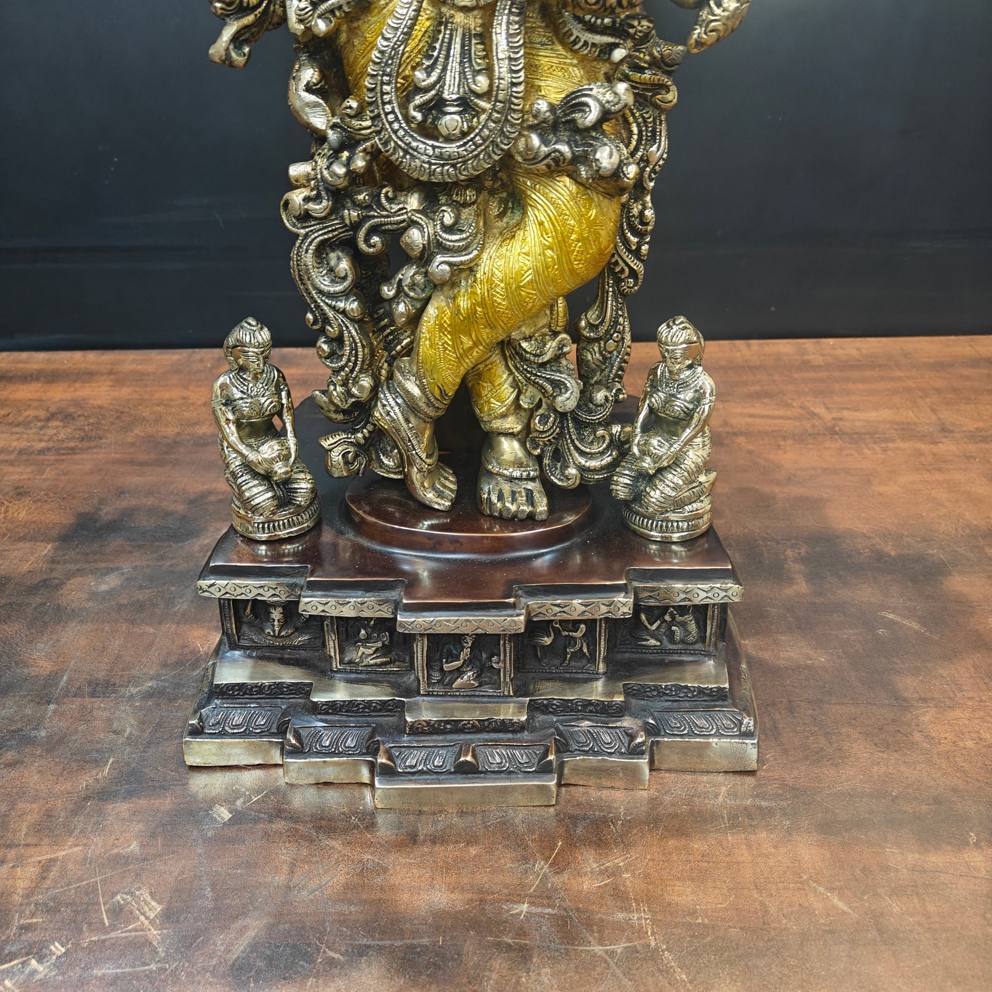 Brass Krishna Idol Under Kadamba Tree Antique Finish 33 Inches - Image 7