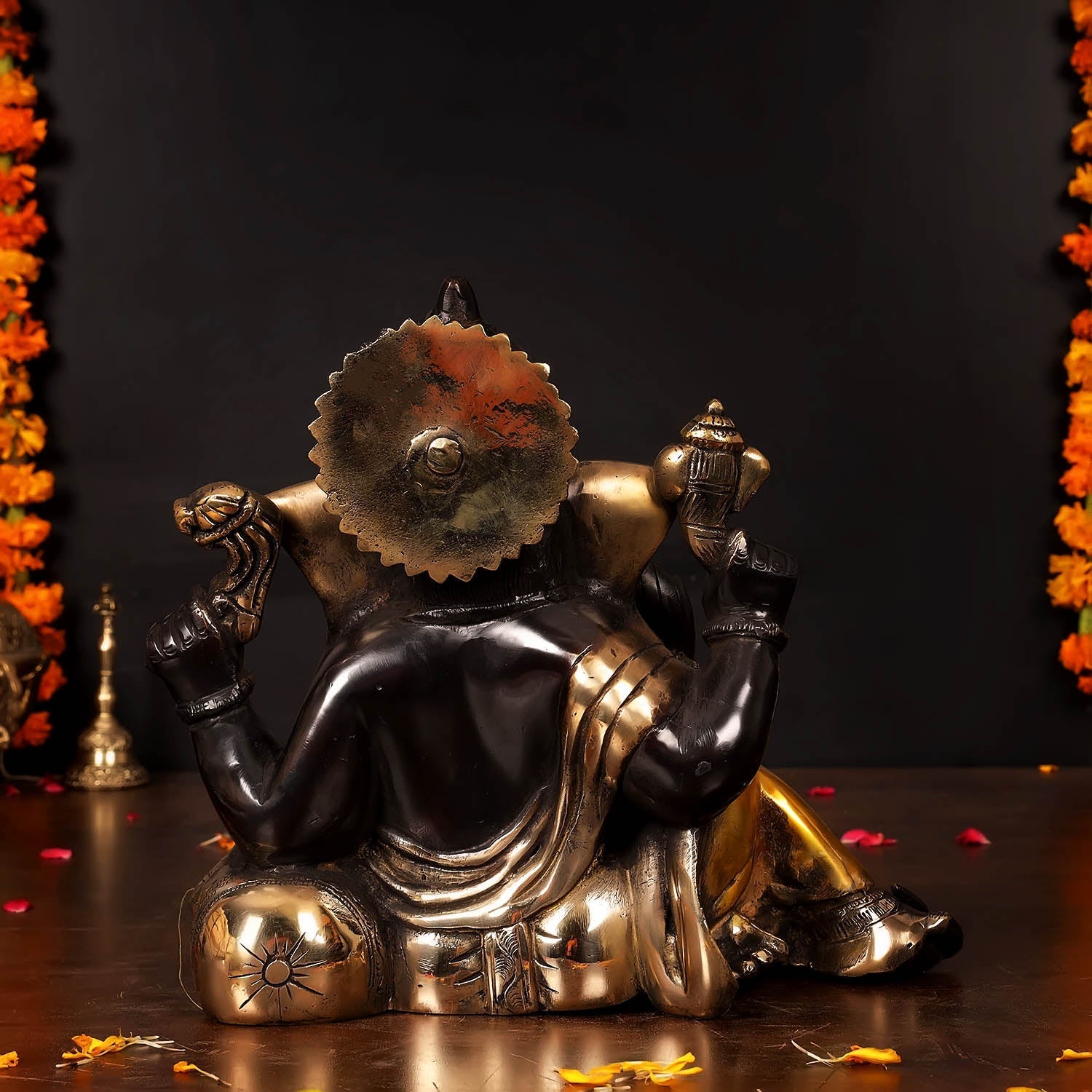Brass Resting Ganesha Statue Black Patina Finish 10 Inch - Image 5