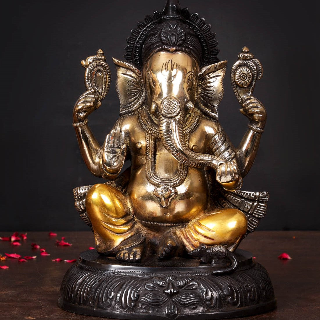 Brass Ganesha Statue Black Patina Finish For Home Decor 11.5 Inch - Image 2