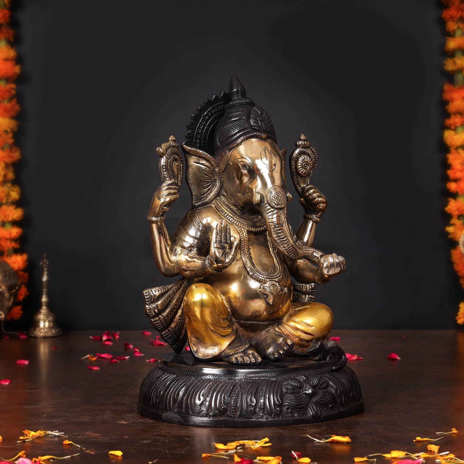 Brass Ganesha Statue Black Patina Finish For Home Decor 11.5 Inch - Image 3