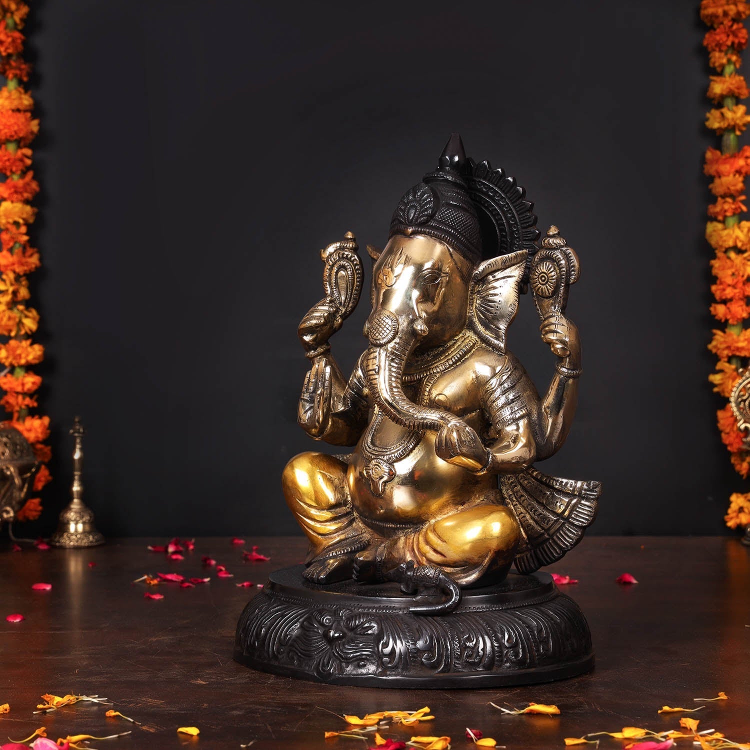 Brass Ganesha Statue Black Patina Finish For Home Decor 11.5 Inch - Image 4