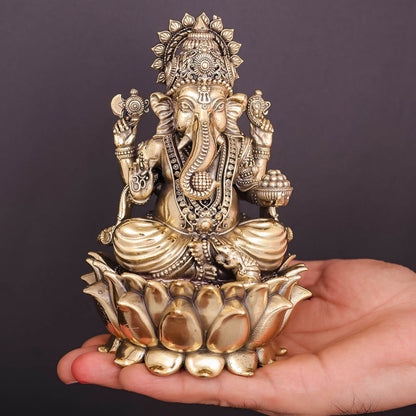 Brass Superfine Ganesha Idol Sitting On Lotus 6 Inch by vendor-unknown - Hindu Gods (View 3)