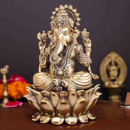 Brass Superfine Ganesha Idol Sitting On Lotus 6 Inch by vendor-unknown - Hindu Gods (View 5)