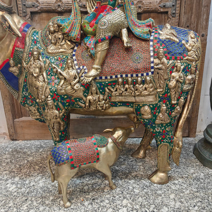 Brass Large Krishna Idol Seated On Cow Stone Work 43 Inches by vendor-unknown - Hindu Gods (View 5)