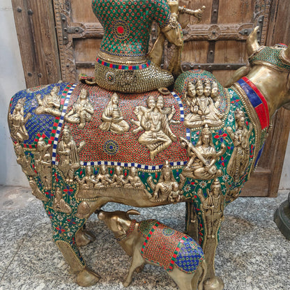 Brass Large Krishna Idol Seated On Cow Stone Work 43 Inches by vendor-unknown - Hindu Gods (View 8)