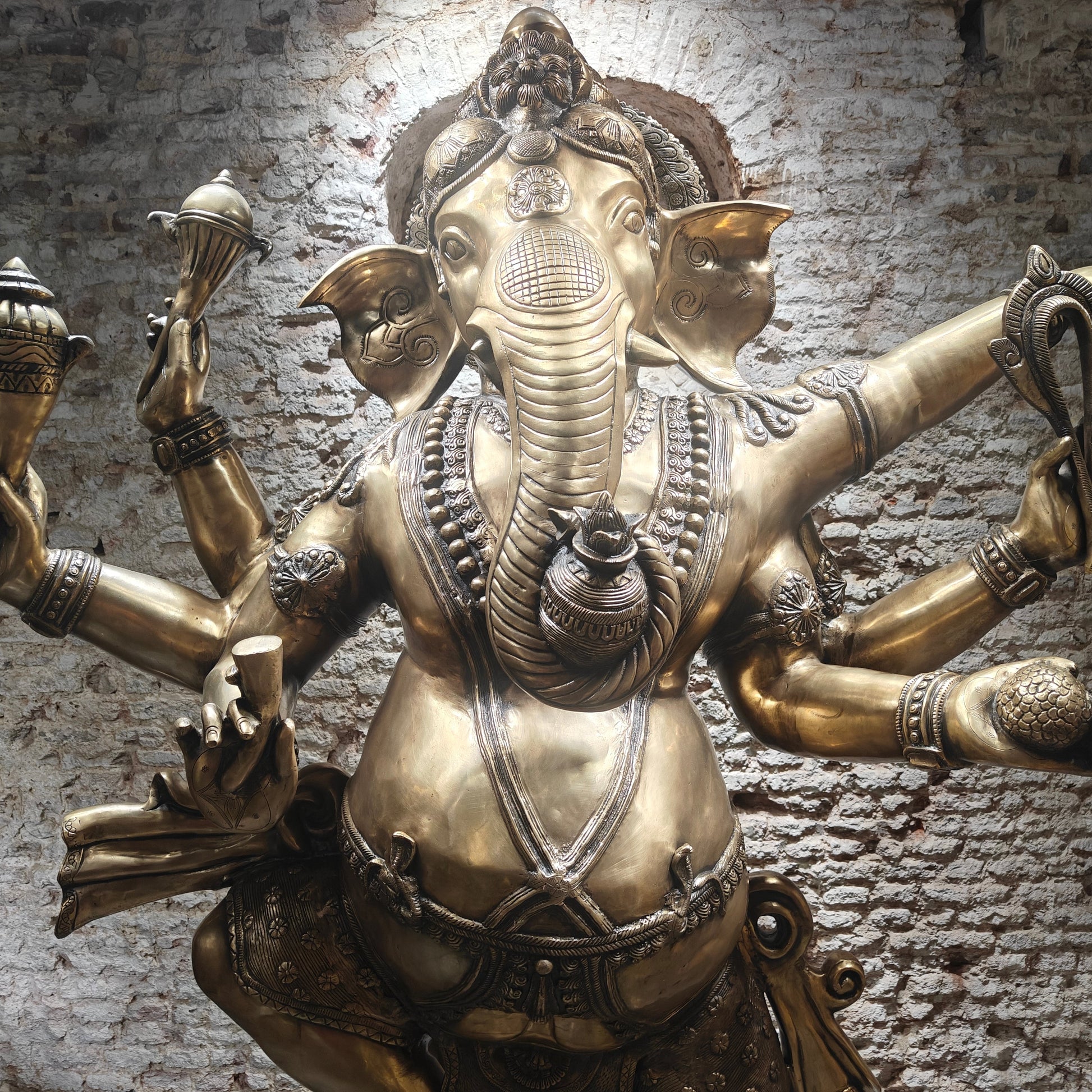 Brass Large Dancing Ganesha Statue Antique Finish 82 Inches - Image 2