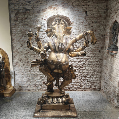 Brass Large Dancing Ganesha Statue Antique Finish 82 Inches by vendor-unknown - Hindu Gods (View 3)