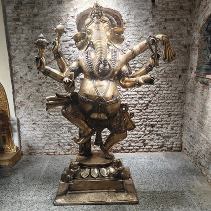 Brass Large Dancing Ganesha Statue Antique Finish 82 Inches by vendor-unknown - Hindu Gods (View 4)