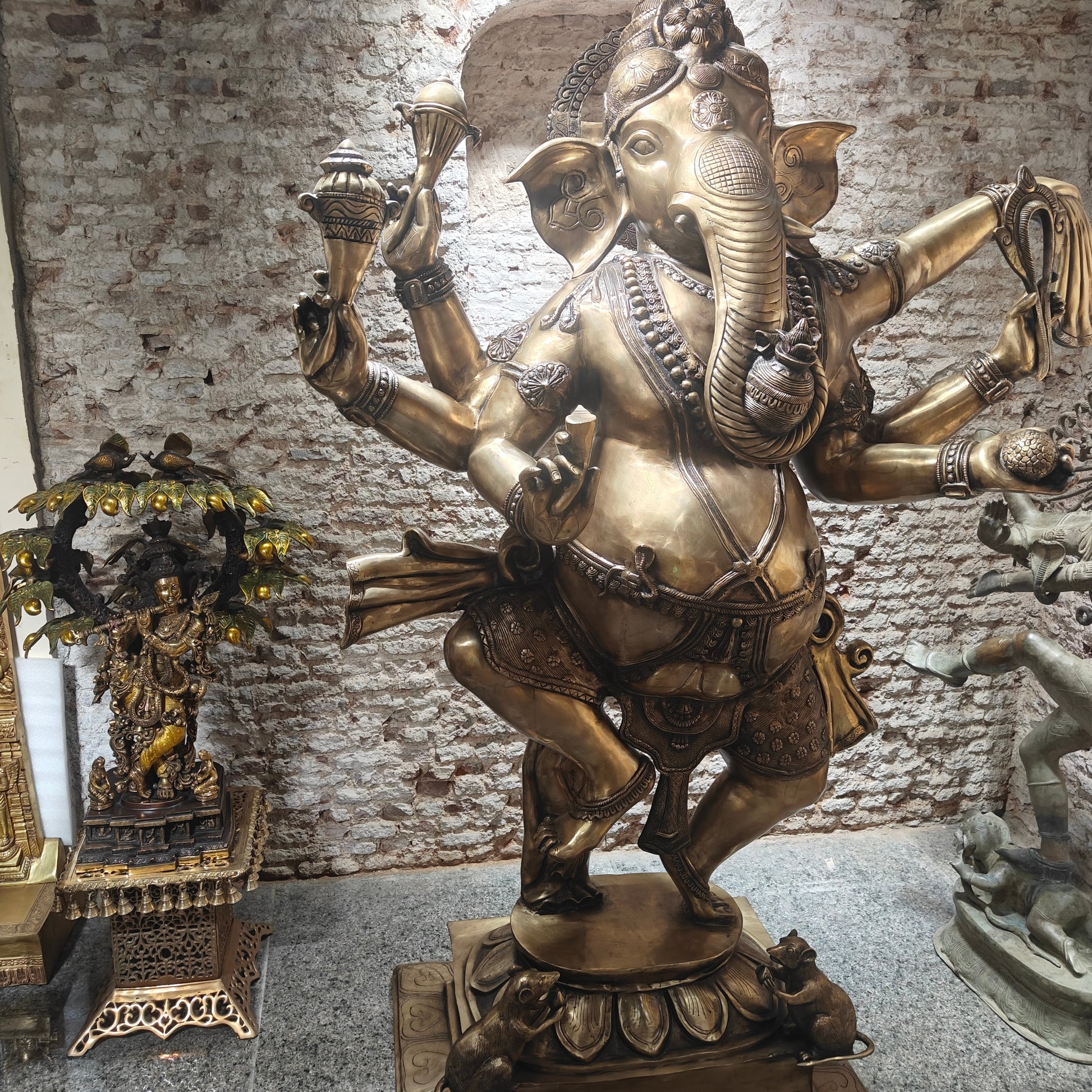 Brass Large Dancing Ganesha Statue Antique Finish 82 Inches - Image 5