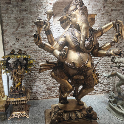 Brass Large Dancing Ganesha Statue Antique Finish 82 Inches by vendor-unknown - Hindu Gods (View 5)
