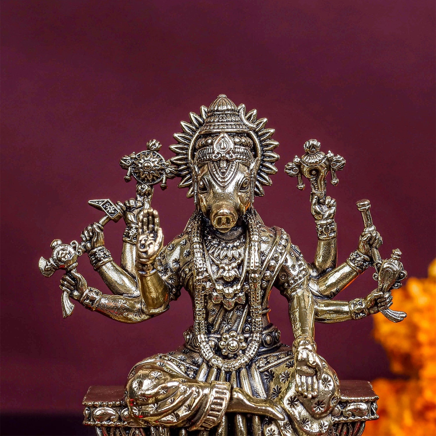 Brass Sueprfine Varaha Idol For Home Temple Decor 4 Inch - Image 2