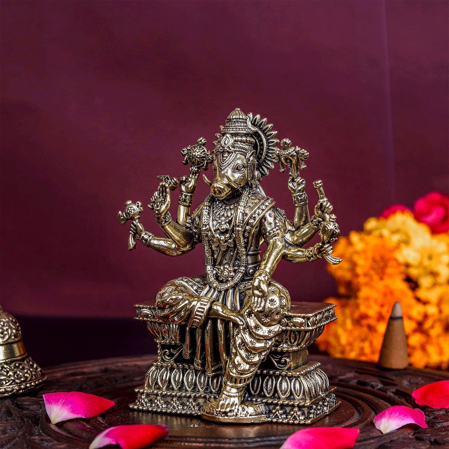 Brass Sueprfine Varaha Idol For Home Temple Decor 4 Inch - Image 4