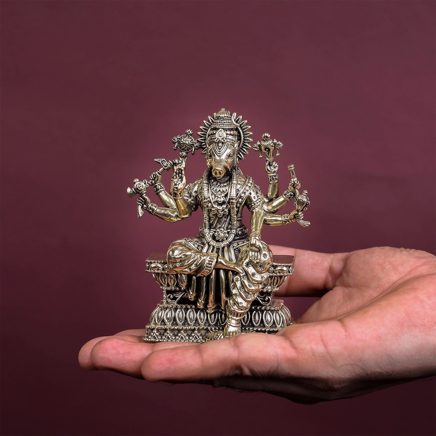 Brass Sueprfine Varaha Idol For Home Temple Decor 4 Inch - Image 5