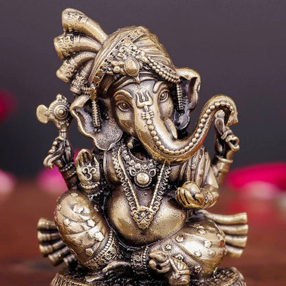 Brass Superfine Small Ganesha Idol Wearing a Turban 2 Inch by vendor-unknown - Hindu Gods (View 2)
