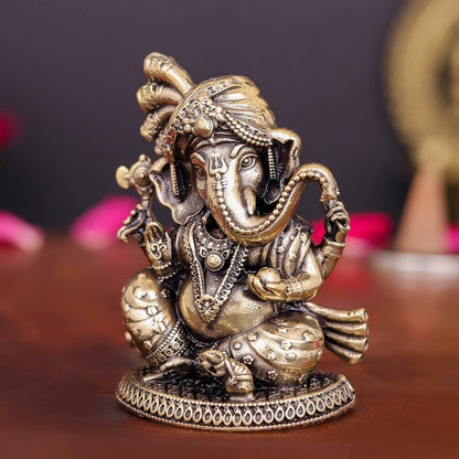 Brass Superfine Small Ganesha Idol Wearing a Turban 2 Inch by vendor-unknown - Hindu Gods (View 4)