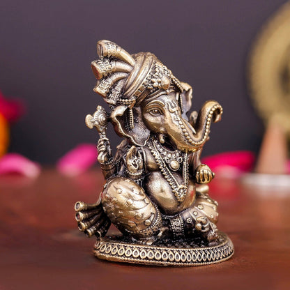 Brass Superfine Small Ganesha Idol Wearing a Turban 2 Inch by vendor-unknown - Hindu Gods (View 5)
