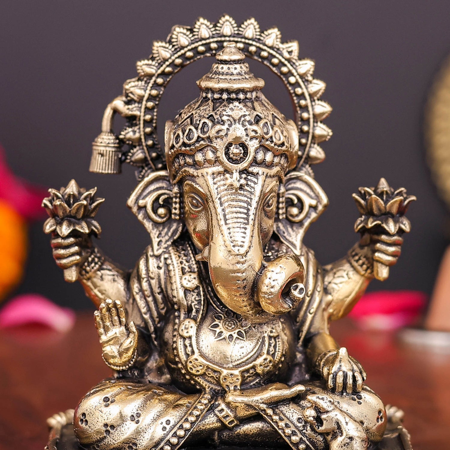 Brass Superfine Dagduseth Ganesha Idol 3 Inch - Image 2