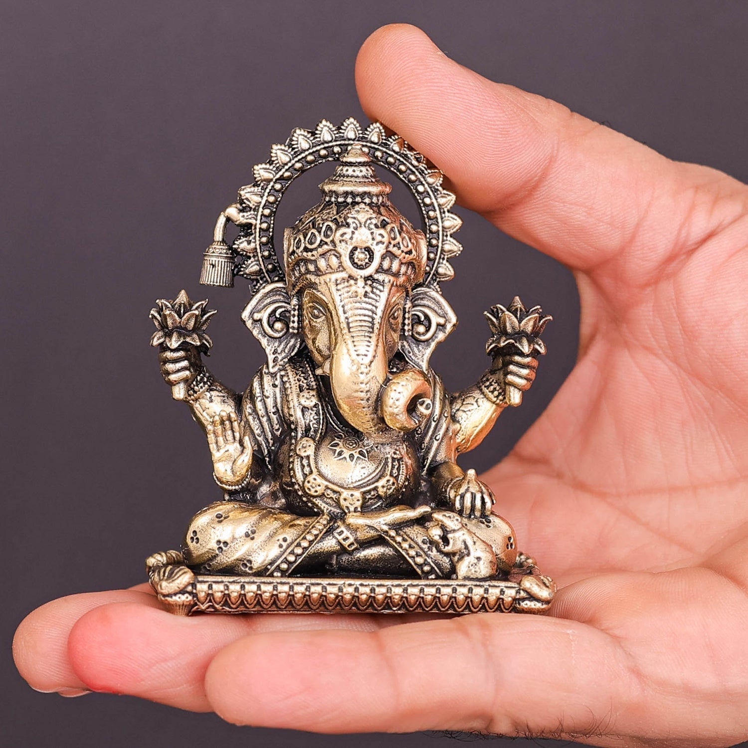 Brass Superfine Dagduseth Ganesha Idol 3 Inch - Image 3