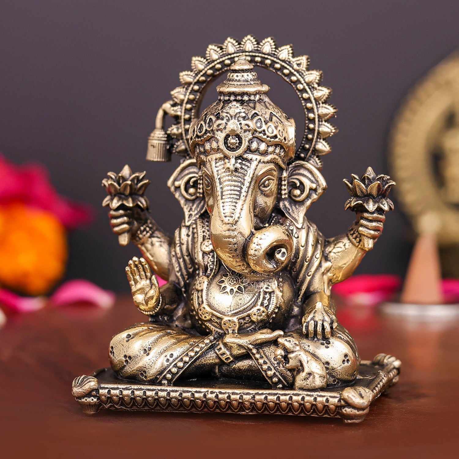 Brass Superfine Dagduseth Ganesha Idol 3 Inch - Image 4