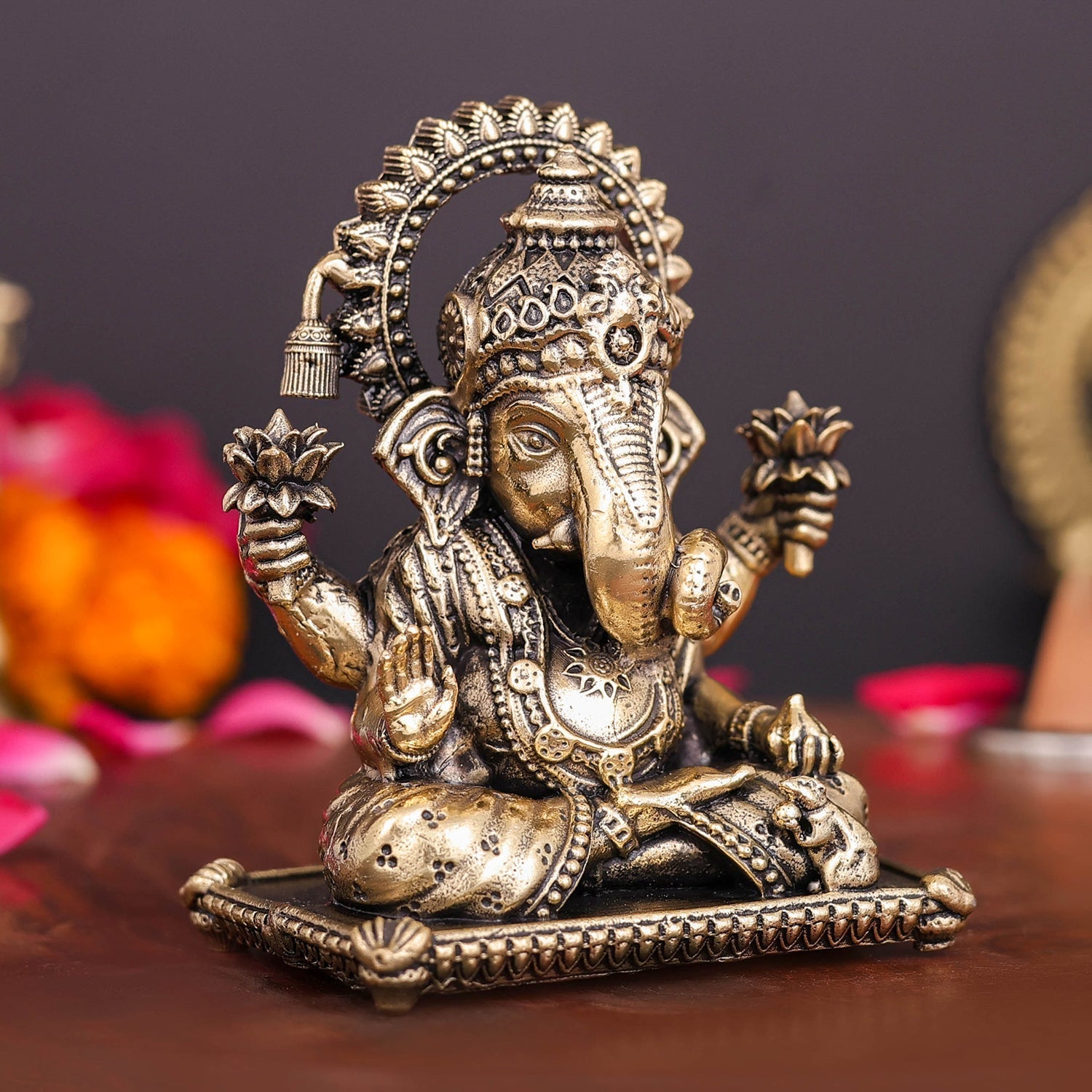 Brass Superfine Dagduseth Ganesha Idol 3 Inch - Image 5