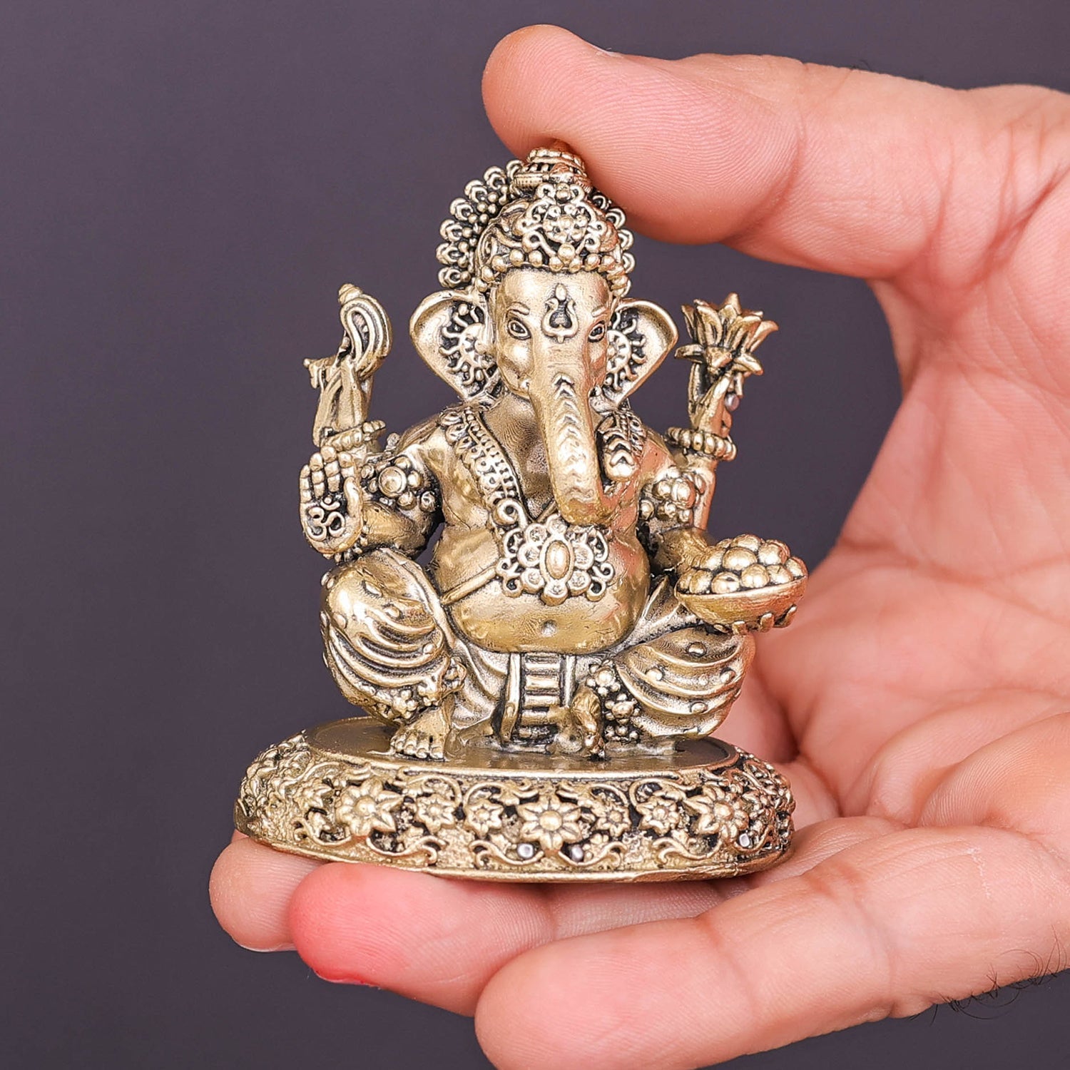 Brass Superfine Ganesha Idol 2.7 Inch - Image 3