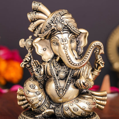 Brass Superfine Ganesha Idol Wearing a Turban 4 Inch by vendor-unknown - Hindu Gods (View 2)