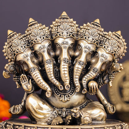Brass Superfine Panchmukhi Ganesha Statue 4 Inch by vendor-unknown - Hindu Gods (View 2)