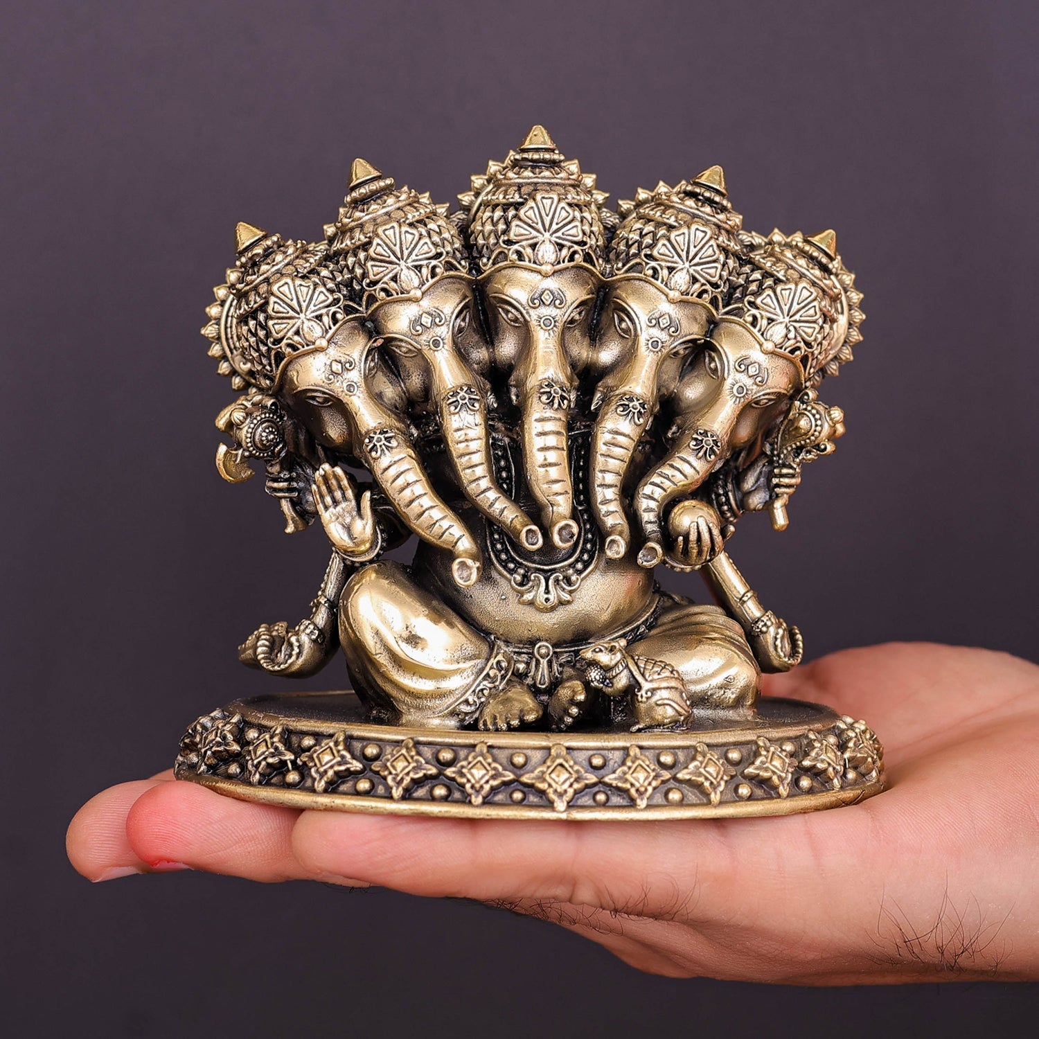 Brass Superfine Panchmukhi Ganesha Statue 4 Inch - Image 3