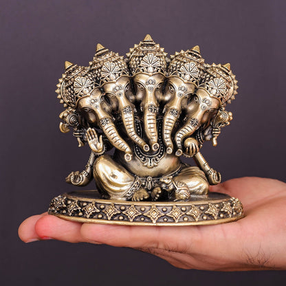 Brass Superfine Panchmukhi Ganesha Statue 4 Inch by vendor-unknown - Hindu Gods (View 3)