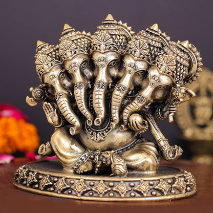 Brass Superfine Panchmukhi Ganesha Statue 4 Inch by vendor-unknown - Hindu Gods (View 4)