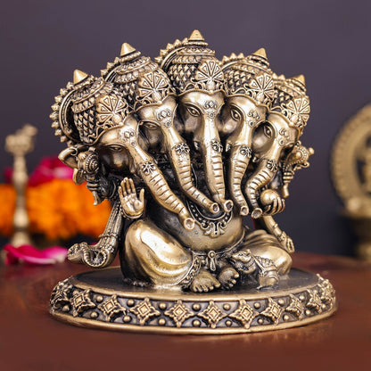 Brass Superfine Panchmukhi Ganesha Statue 4 Inch by vendor-unknown - Hindu Gods (View 5)