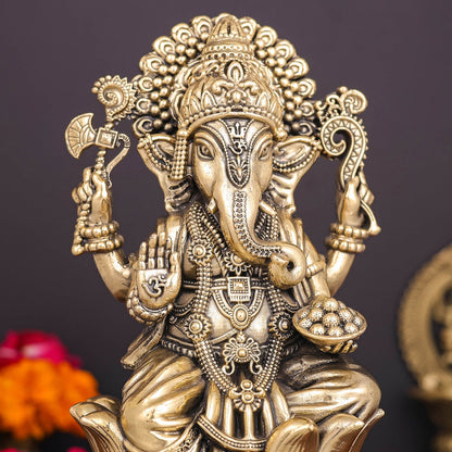 Brass Superfine Ganesha Idol Seated on Lotus 6 Inch by vendor-unknown - Hindu Gods (View 2)