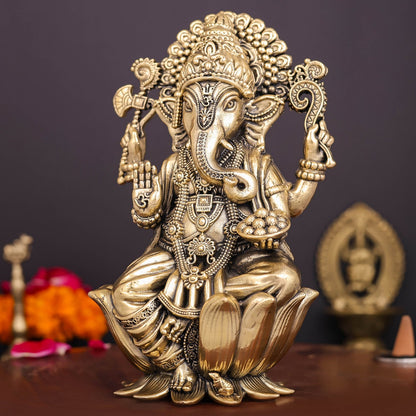 Brass Superfine Ganesha Idol Seated on Lotus 6 Inch by vendor-unknown - Hindu Gods (View 4)