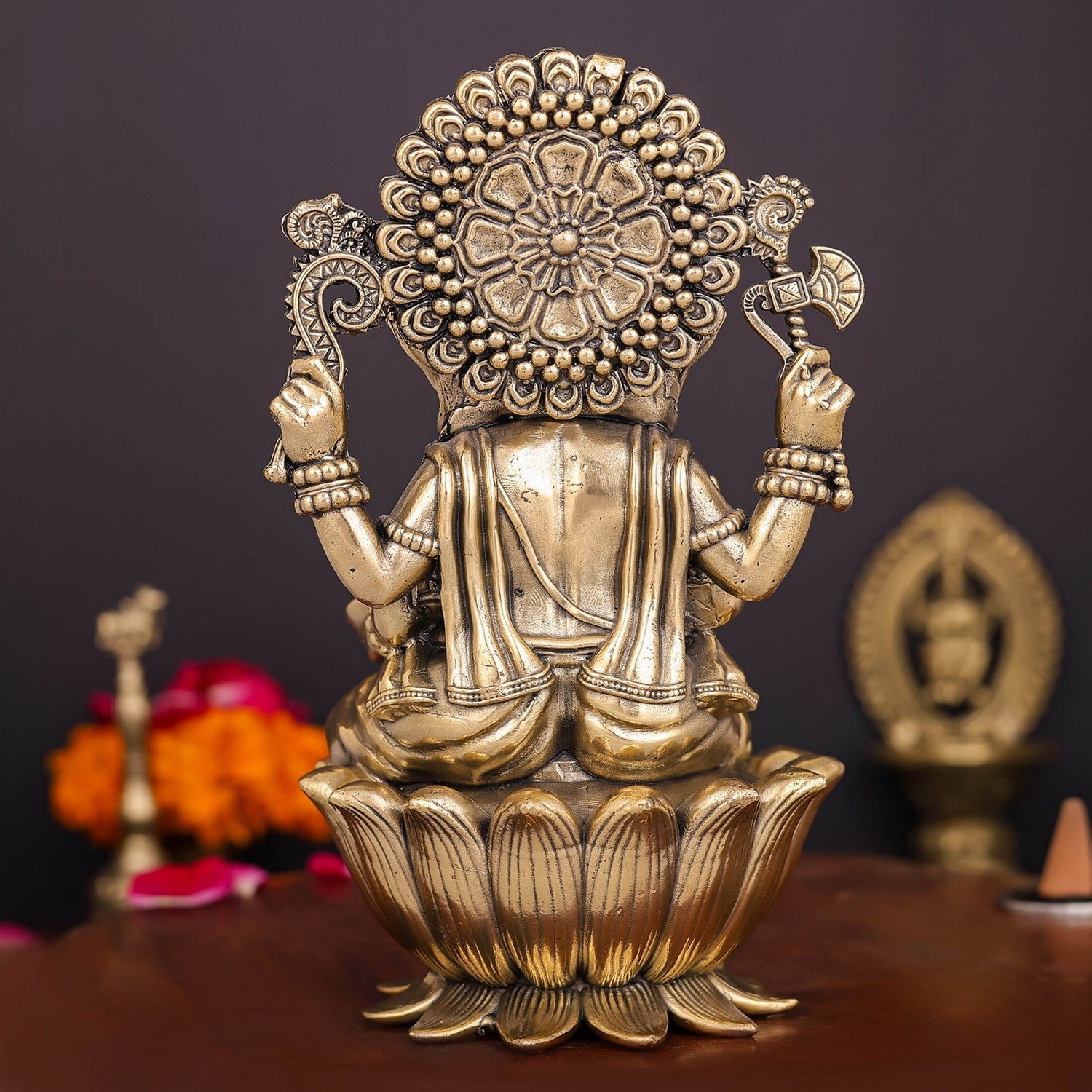 Brass Superfine Ganesha Idol Seated on Lotus 6 Inch - Image 6