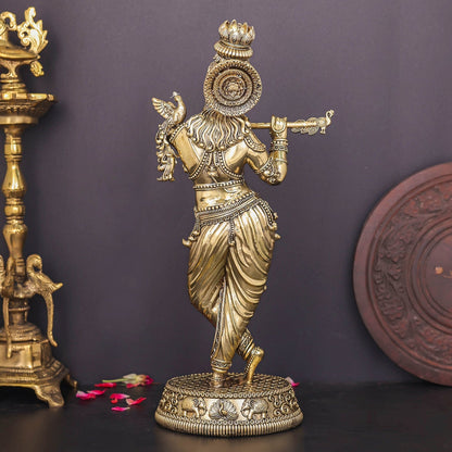 Brass Superfine Lord Krishna Idol Enhanced Carvings 13.5 Inch by vendor-unknown - Hindu Gods (View 6)