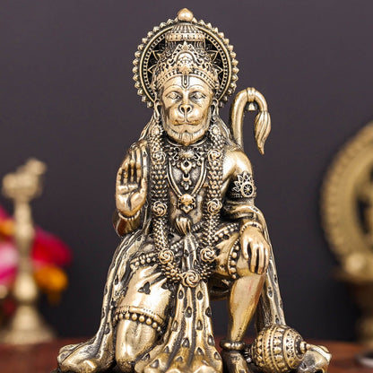 Brass Superfine Lord Hanuman Idol Blessing Mudra 4 Inch by vendor-unknown - Hindu Gods (View 2)